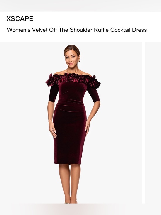 Xscape Dresses & Skirts - Xscape One-Shoulder Ruffle Velvet Sheath Dress - Burgundy